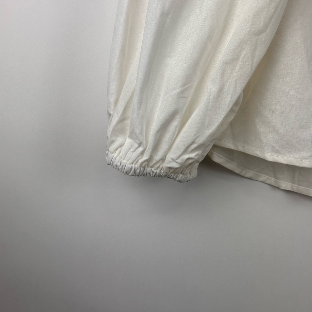 Women's Solid Cotton & Linen Button Down Shirt with Cinched Sleeves - Picture 2 of 6